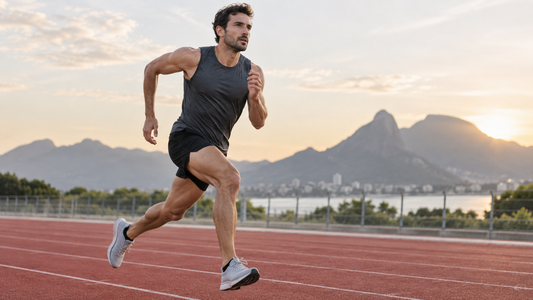 Man wearing technical running shorts on an outdoor track