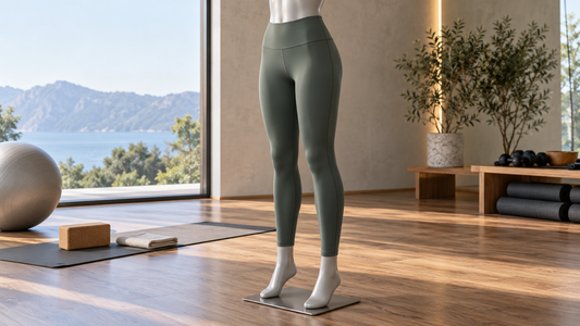 High-waisted leggings displayed in a calm modern exercise space