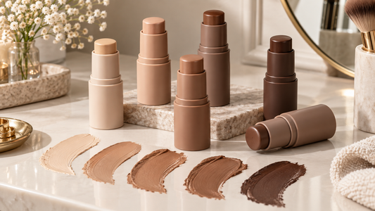 Unbranded contour sticks in a range of skin-tone shades with cream swatches