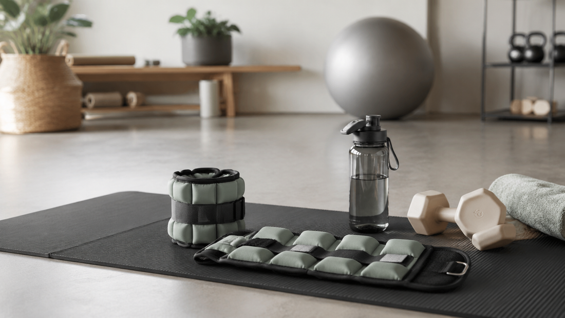 Adjustable ankle weights arranged with light training gear
