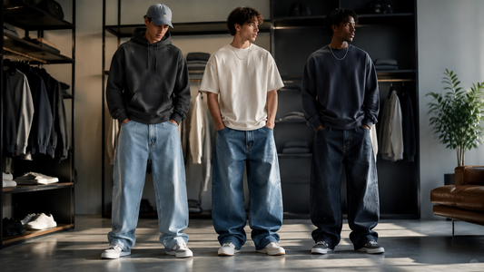 Baggy jeans in light, medium and dark washes