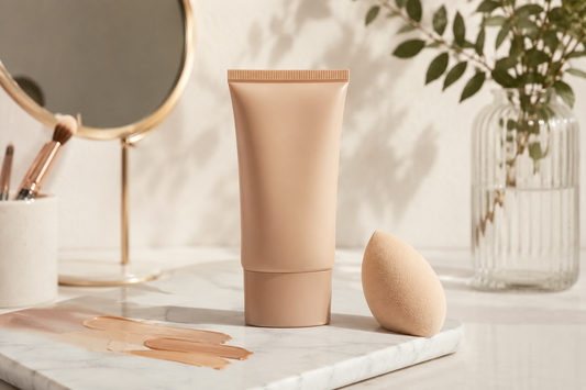 Unbranded BB cream tube with sponge and complexion swatches