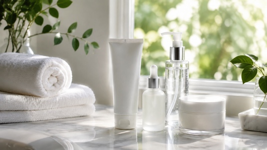 Unbranded cleanser, serum, moisturizer and skin care products