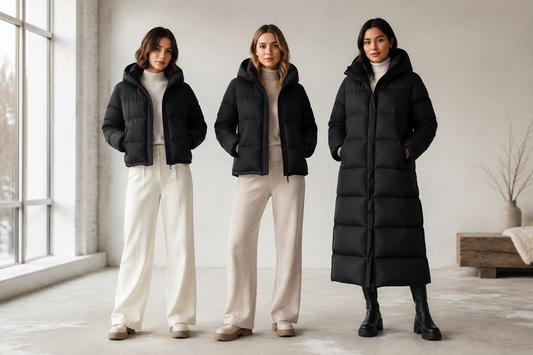 Black puffer jackets in cropped, classic and long winter silhouettes