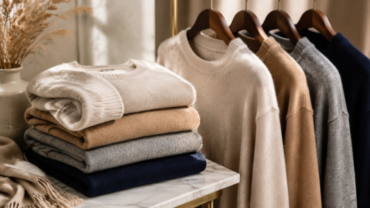 Fine-knit cashmere sweaters in classic neutral colors