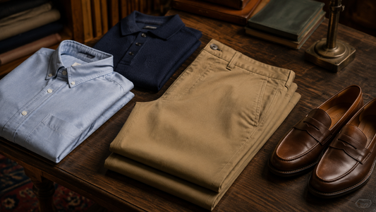 Chino pants styled with classic smart-casual menswear pieces