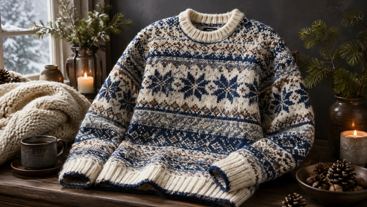 Fair Isle sweater displayed in a cozy winter studio