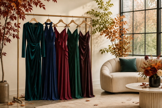 Autumn wedding guest dresses in rich seasonal colors