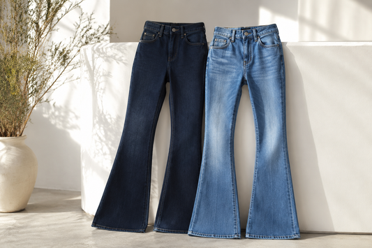 Flare jeans in dark and medium denim washes