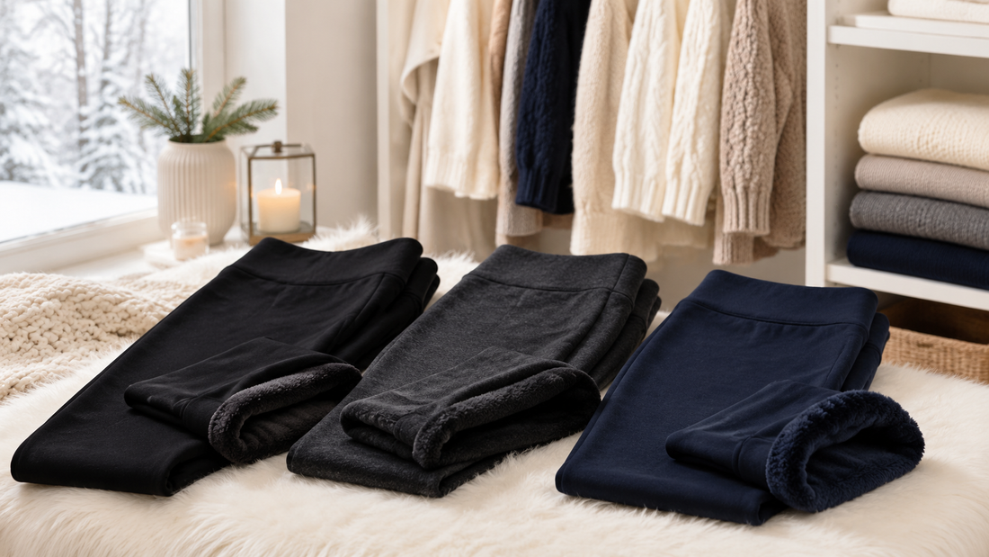 Fleece-lined leggings in neutral winter colors