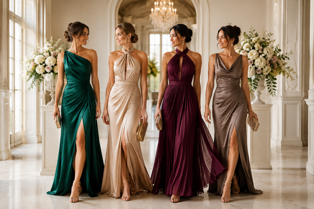 Formal wedding guest dresses in elegant event colors