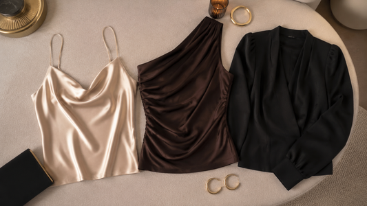 Elegant going-out tops arranged with evening accessories