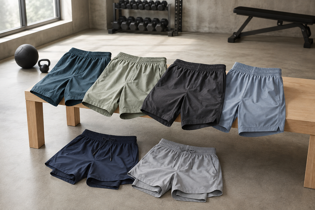 Athletic gym shorts in varied technical fabrics