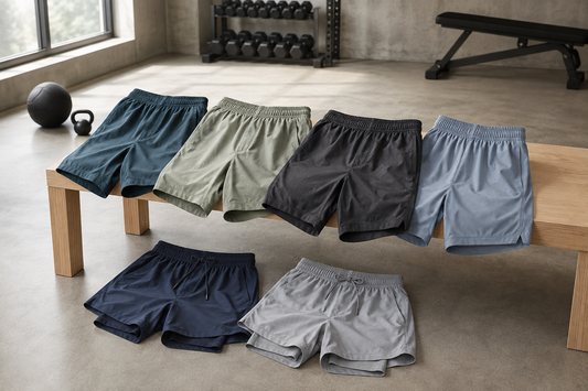 Athletic gym shorts in varied technical fabrics