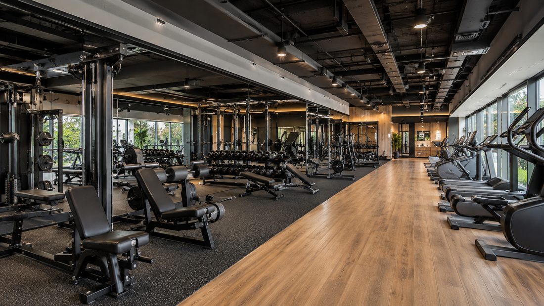Modern gym with strength and cardio training areas
