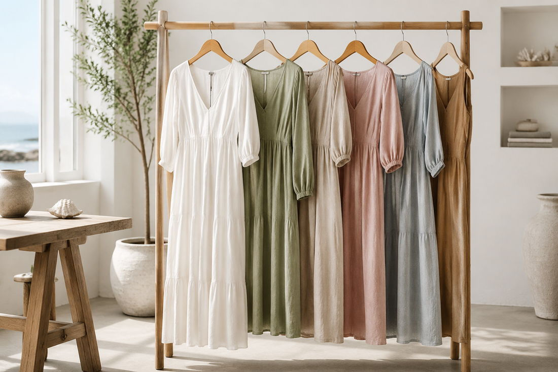 Airy linen dresses in soft natural colors