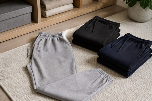 Men's sweatpants in gray black and navy fabrics