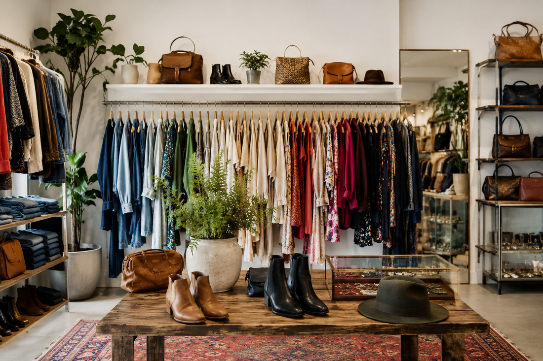 Organized resale boutique with curated pre-owned clothing and accessories