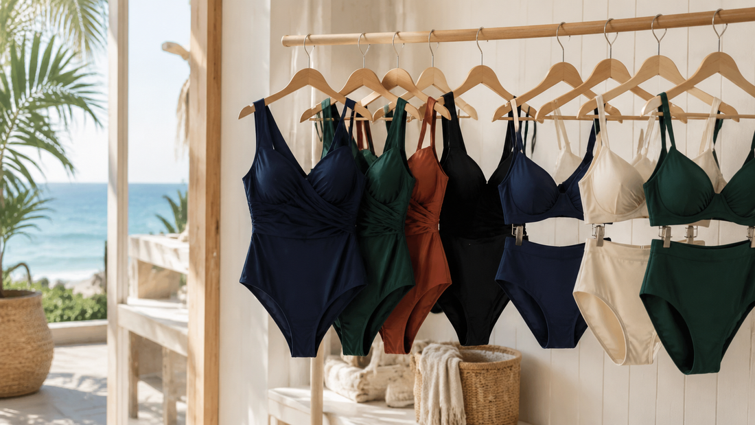 Inclusive selection of supportive bathing suits by the coast