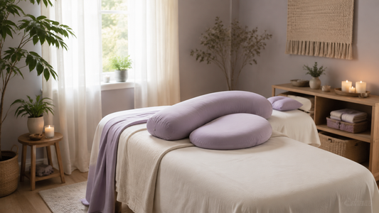 Prenatal massage room with supportive pillows and clean linens