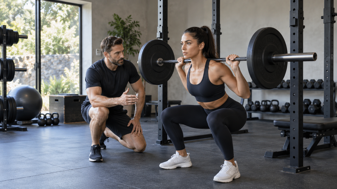Adult client training with a coach in a quiet private gym