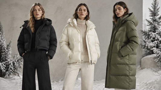 Women's cropped, classic and long puffer jackets in winter colors