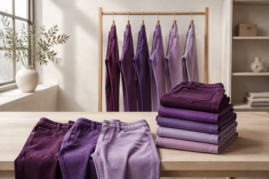 Purple jeans in plum, violet and lavender denim shades