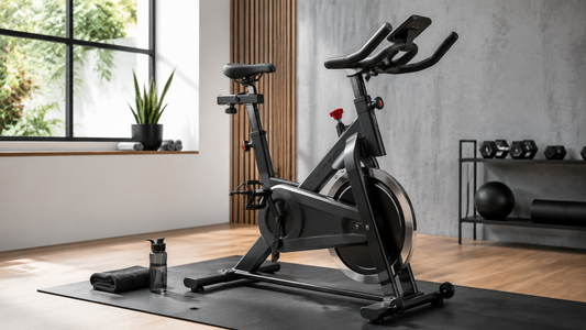 Indoor spin bike in a bright home fitness studio
