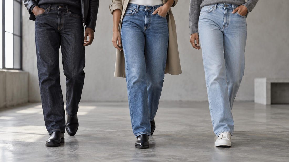 Editorial view illustrating straight jeans in a clean, realistic setting with no text or branding