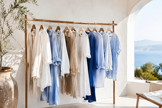 Lightweight summer clothes in a Mediterranean-inspired studio