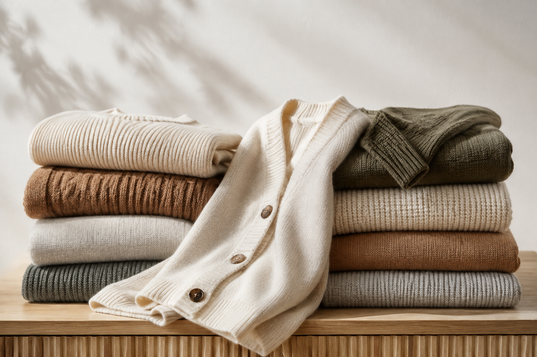 Assorted crewneck, cardigan and textured knit sweaters
