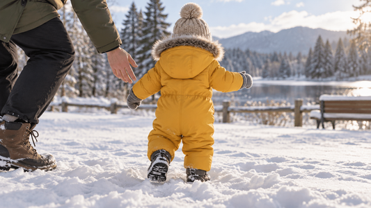 Editorial view illustrating toddler snowsuit in a clean, realistic setting with no text or branding