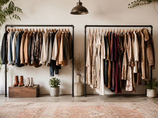 Curated vintage clothing from several eras in an editorial studio