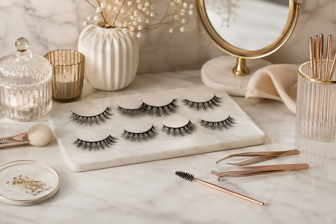 Unbranded false eyelashes and clean beauty tools