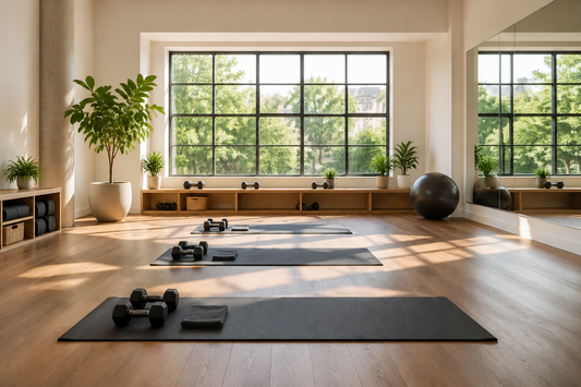 Inviting local fitness studio with mats and training equipment