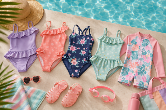 Girls swimsuits in practical age-appropriate styles