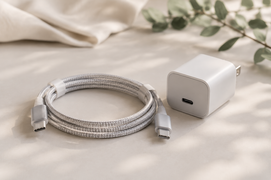 Premium iPhone charger with braided cable and compact wall adapter