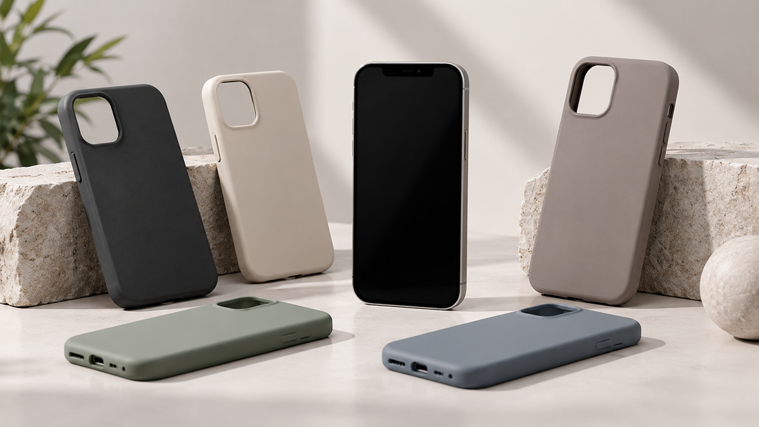 Neutral protective smartphone covers arranged around an unbranded phone