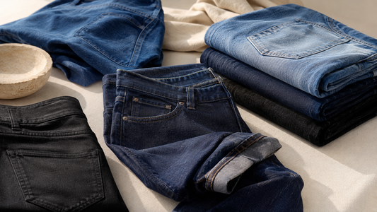 Premium jeans in indigo black and mid-wash denim