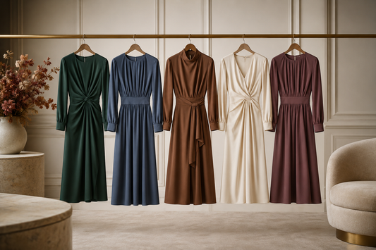 Long sleeve midi dresses in seasonal colors