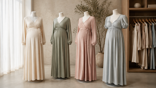 Elegant maternity dresses in soft comfortable silhouettes