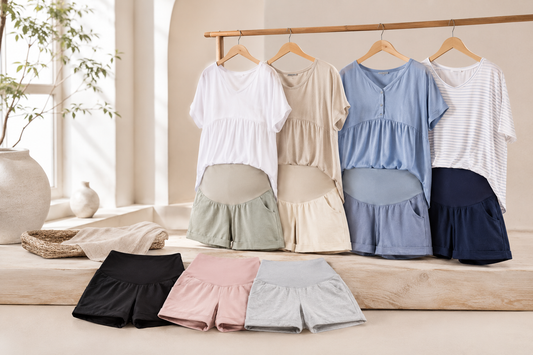 Maternity shorts with relaxed summer tops