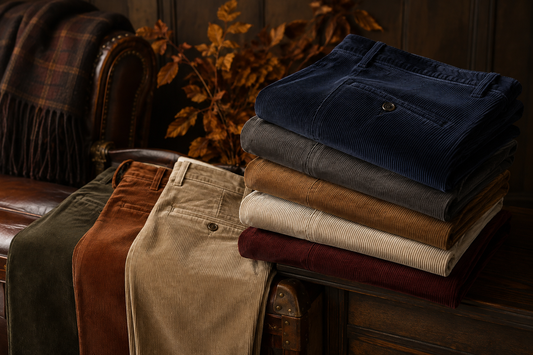 Men's corduroy pants in earthy colors