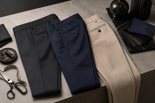 Men's dress pants with tailoring accessories