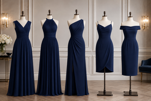 Navy blue dresses in polished silhouettes