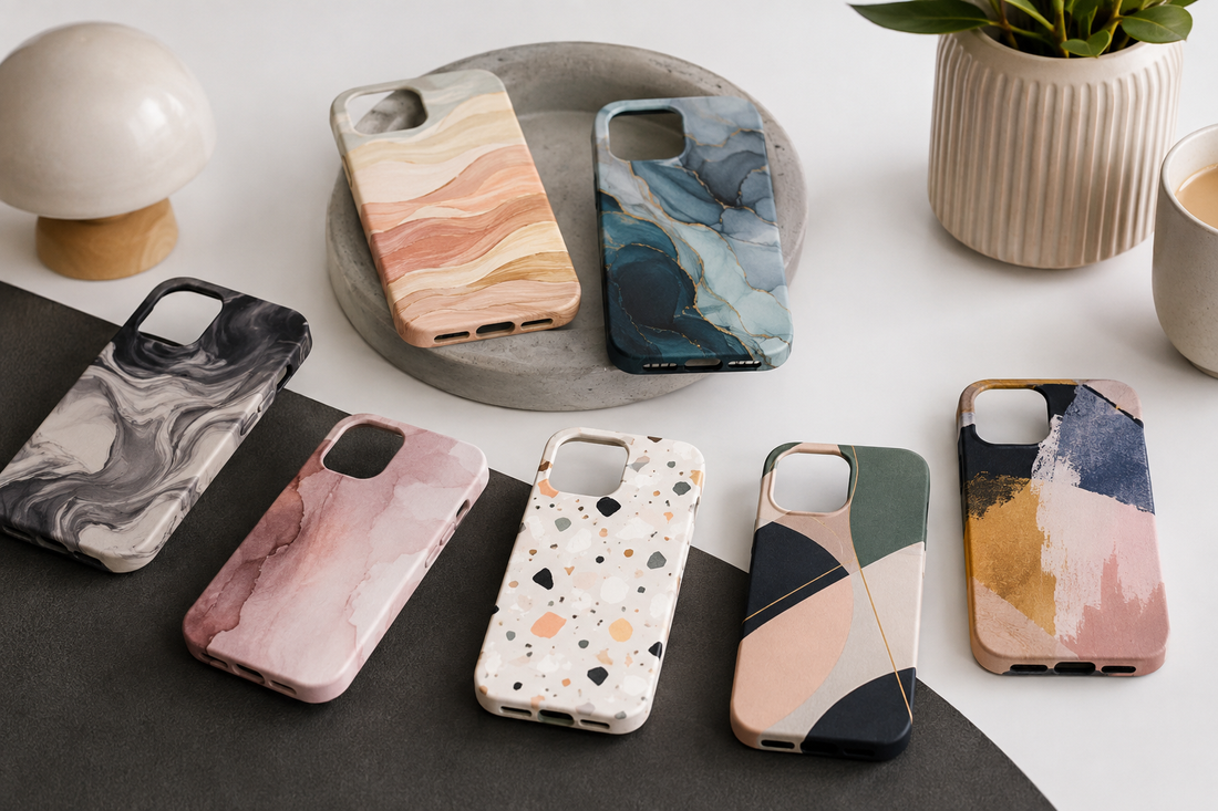 Personalised-style smartphone cases with abstract patterns