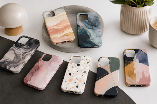 Personalised-style smartphone cases with abstract patterns