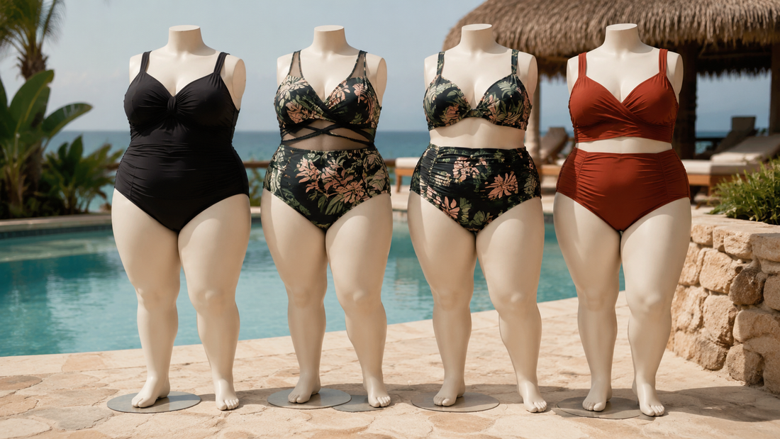 Stylish plus size swimwear on inclusive full-figure mannequins