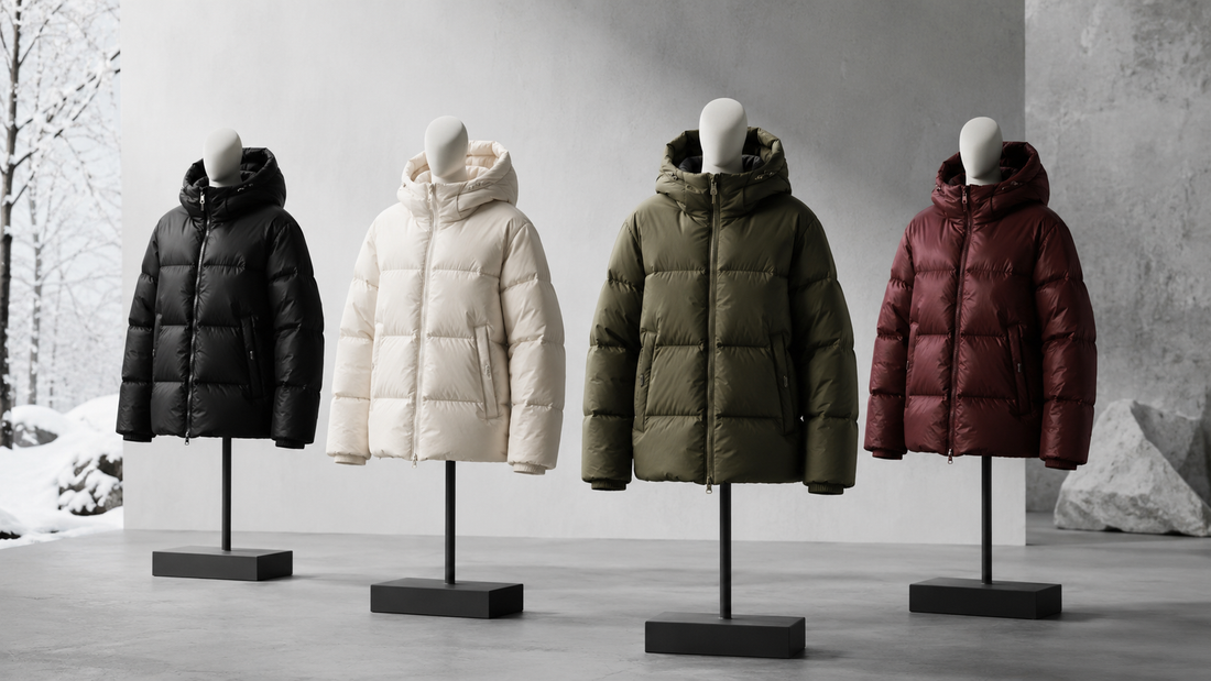 Premium puffer jackets in black cream olive and burgundy