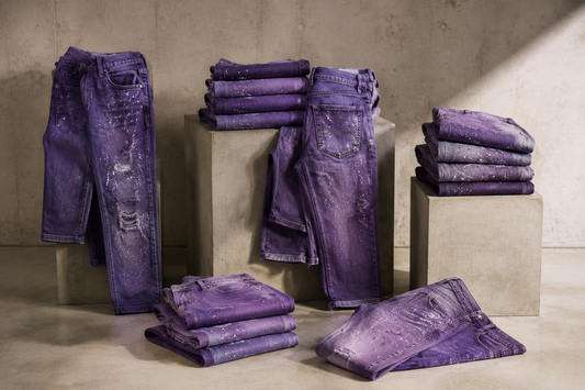Purple wash fashion jeans in modern cuts